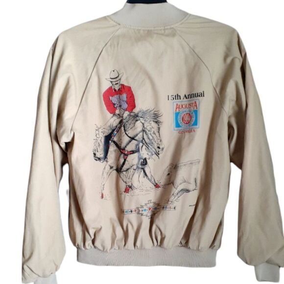 Vintage 1994 Cutting Horse Futurity Augusta Ga Bomber Style Jacket Sìze L Tan - Picture 2 of 10